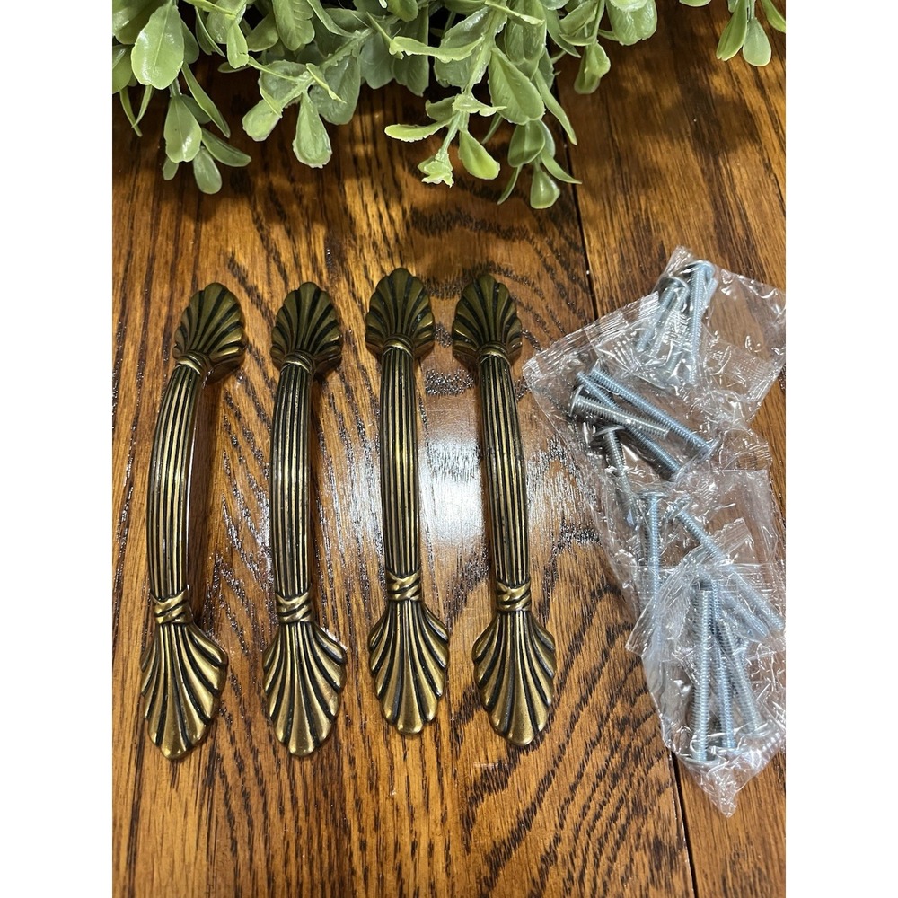 Vintage Amerock 1333 Elegance 5" Brass Cabinet Pull Handle Lot of 4 With Screws